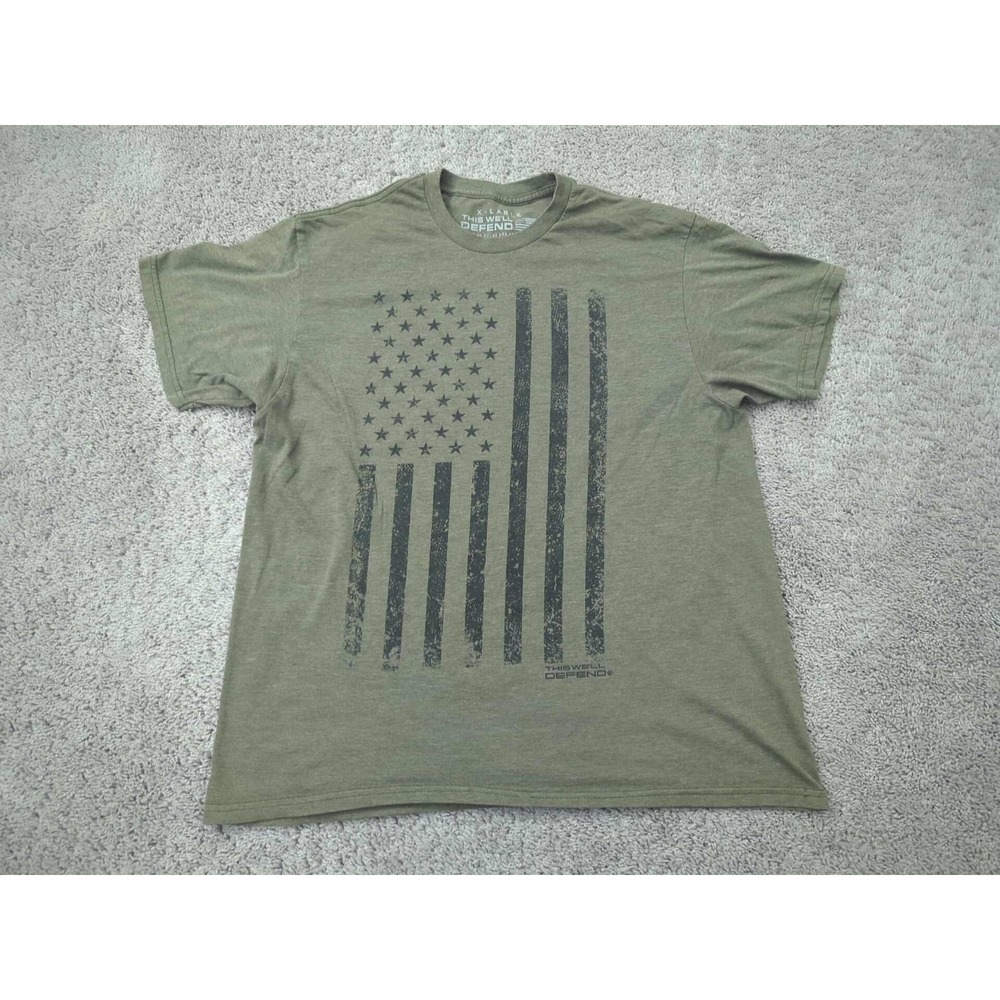 This We'll Defend T Shirt Mens XL Green‎ Short Sleeve American Flag Patriotic